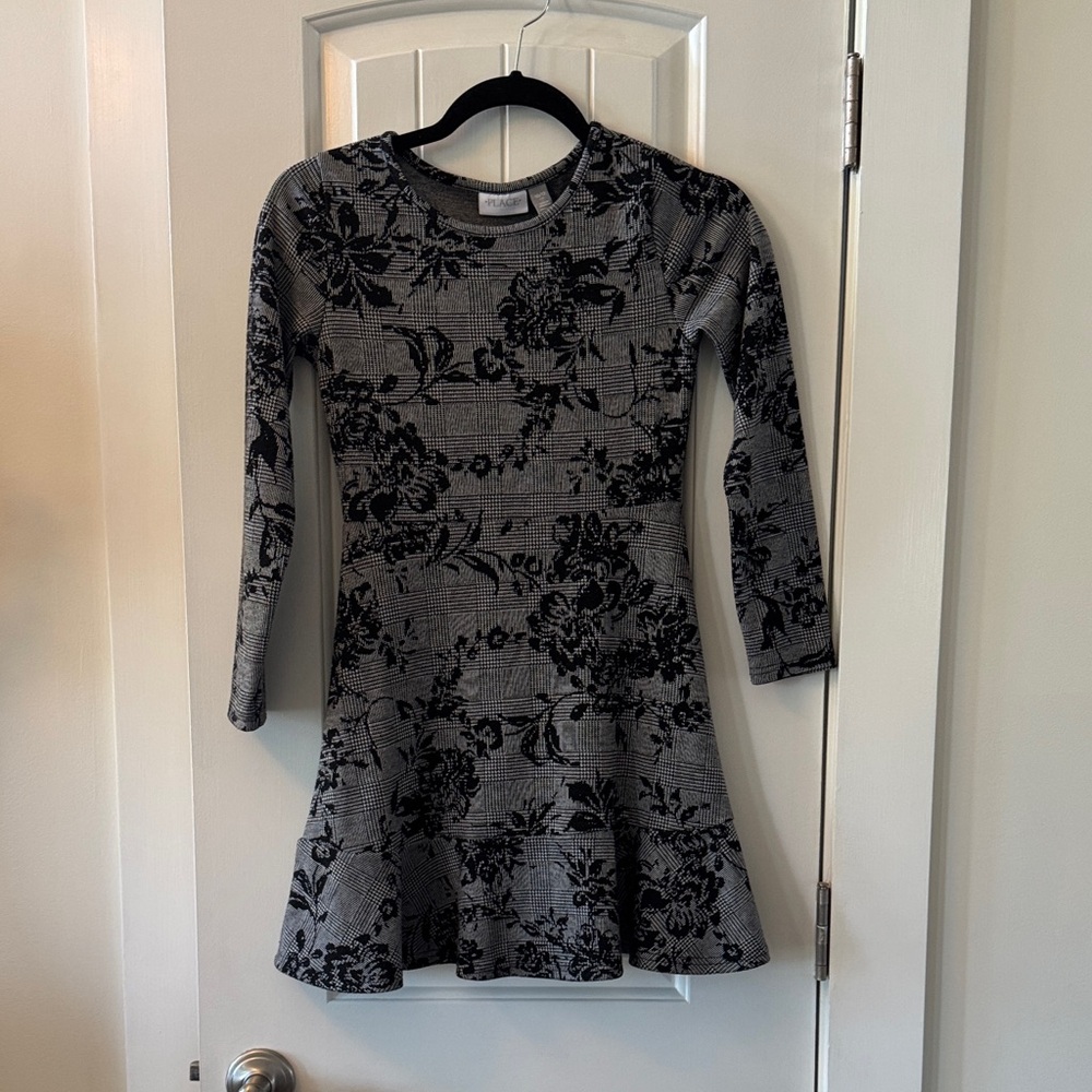 Place Black and Gray Floral Kids Dress